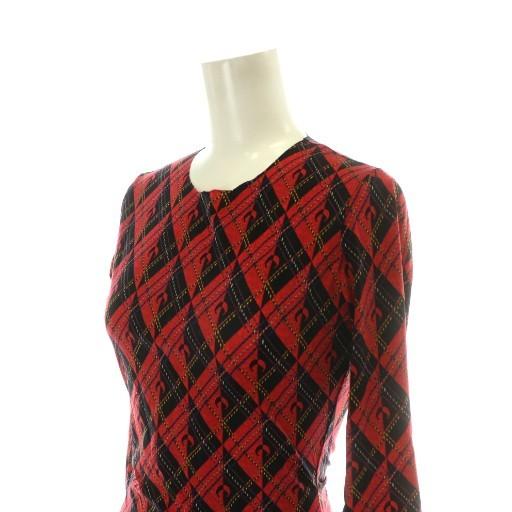 【中古】マリーンセル MARINE SERRE Tシャツ カットソー 長袖 総柄 S 赤 レッド 黒 ブラック /MP ■GY19 レディース マリーンセル MARINE SERRE Tシャツ カットソー 長袖 総柄 S 赤 レッド