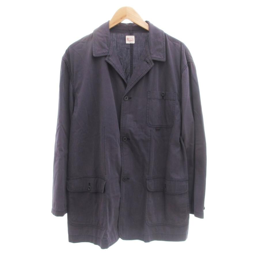 パパス Papas ワークシャツジャケット 開襟 オープンカラー M ナス紺