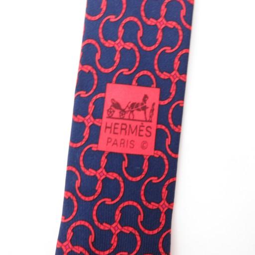 HERMES（エルメス） ネクタイ レギュラータイ 総柄 ロゴ シルク 紺