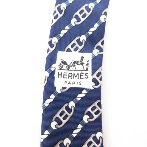 HERMES（エルメス） 美品 ネクタイ ワイドタイ 総柄 ロゴ シルク 紺