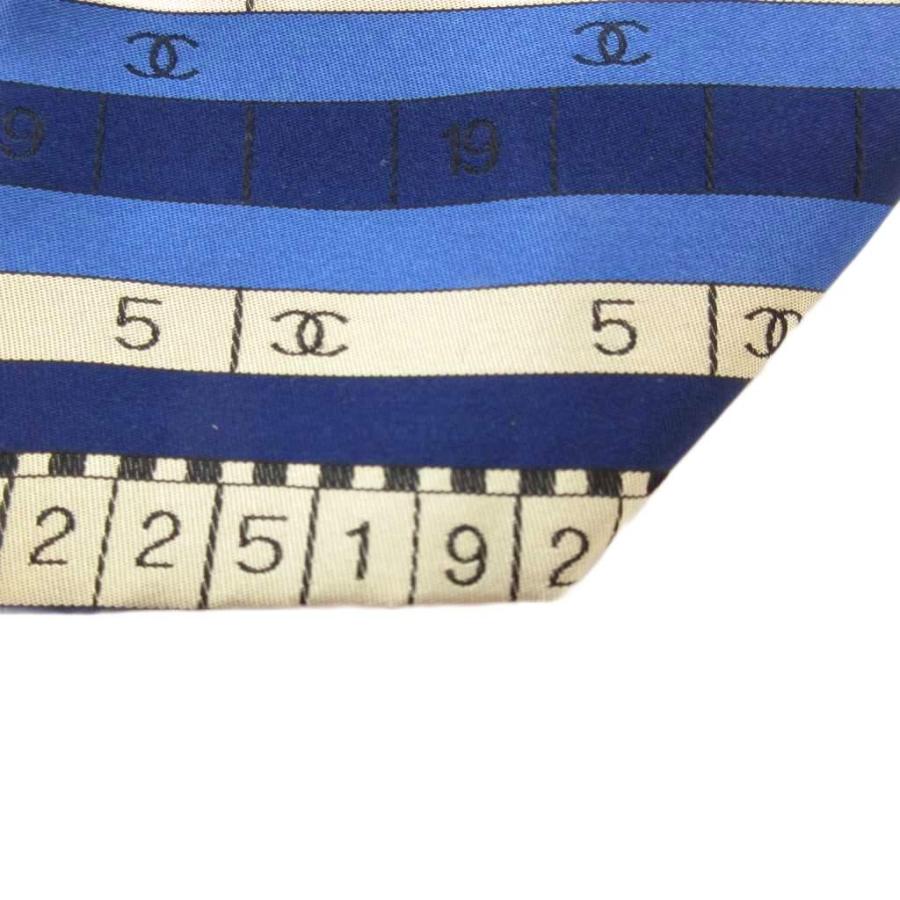 【中古】シャネル CHANEL ネクタイ レギュラータイ ボーダー ロゴ 数字 総柄 シルク 青 ブルー /AE ■GY47 メンズ CHANEL（シャネル） ネクタイ レギュラータイ ボーダー ロゴ 数字 総柄