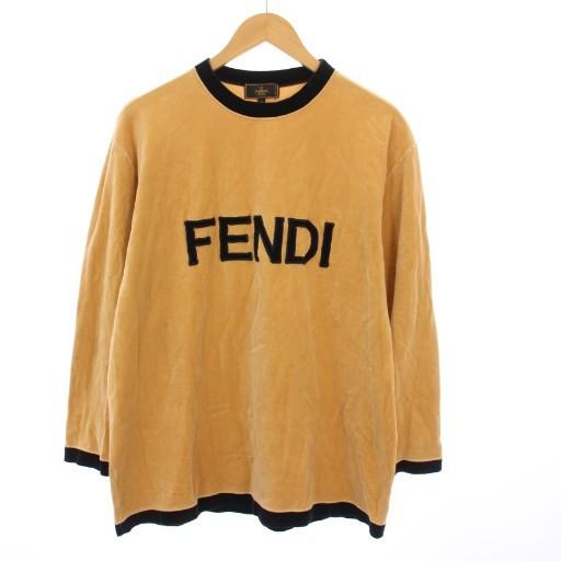 【中古】フェンディ FENDI ヴィンテージ ベロアTシャツ カットソー 長袖 ロゴ 46 ベージュ /KH レディース FENDI（フェンディ） ヴィンテージ ベロアTシャツ カットソー 長袖