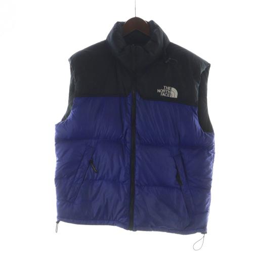 【中古】ザノースフェイス THE NORTH FACE ヌプシ ダウンベスト ナイロン リップストップ 切替 ロゴ L 黒 青 NF004AM THE NORTH FACE（ザ ノースフェイス） ヌプシ ダウンベスト ナイロン