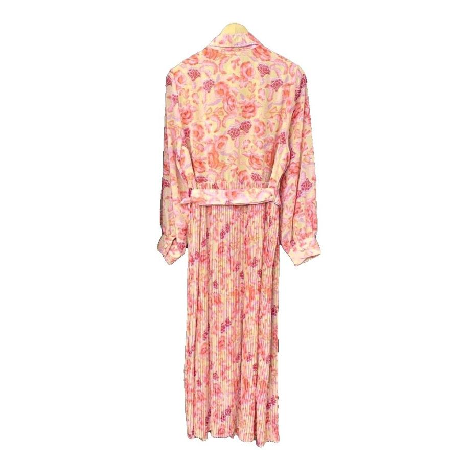 Gg&Bg 美品 花柄 切替 プリーツ ワンピース 長袖 ロング ベルト付き