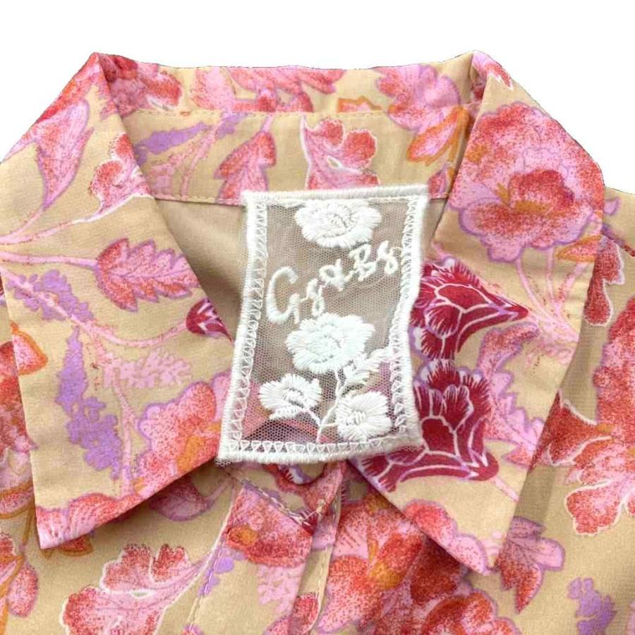 Gg&Bg 美品 花柄 切替 プリーツ ワンピース 長袖 ロング ベルト付き
