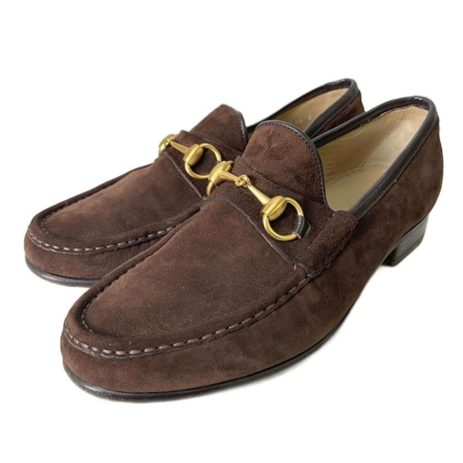 GUCCI スエード　ゴールド　ホースビット　ローファー　41E スクエアトゥ GUCCI（グッチ） ホースビットローファー スリッポン スエード
