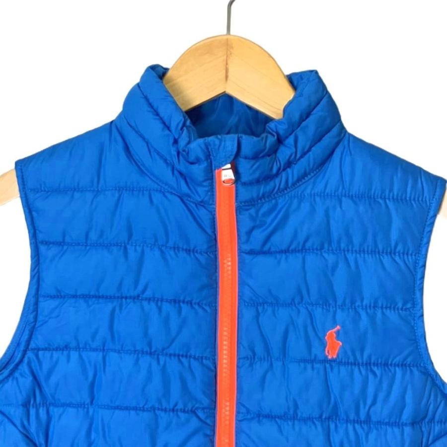 ゆ）ポロラルフローレン ダウンベスト ブルー フード付き ワッペン刺繍 ゆ）ポロラルフローレン ダウンベスト ブルー フード付き ワッペン刺繍