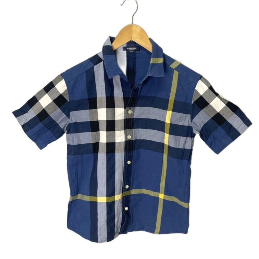 BURBERRYバーバリーロンドン　半袖　シャツ　44大きめブルー バーバリー ロンドン BURBERRY LONDON チェックシャツ カジュアル 半袖
