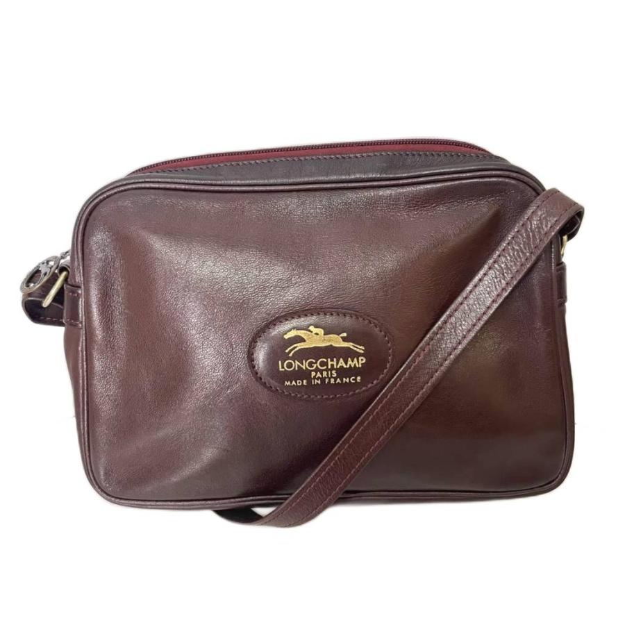 LONGCHAMP（ロンシャン） レザー ショルダーバッグ 斜めかけ ロゴ 赤茶
