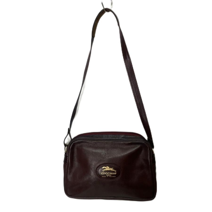 LONGCHAMP（ロンシャン） レザー ショルダーバッグ 斜めかけ ロゴ 赤茶 