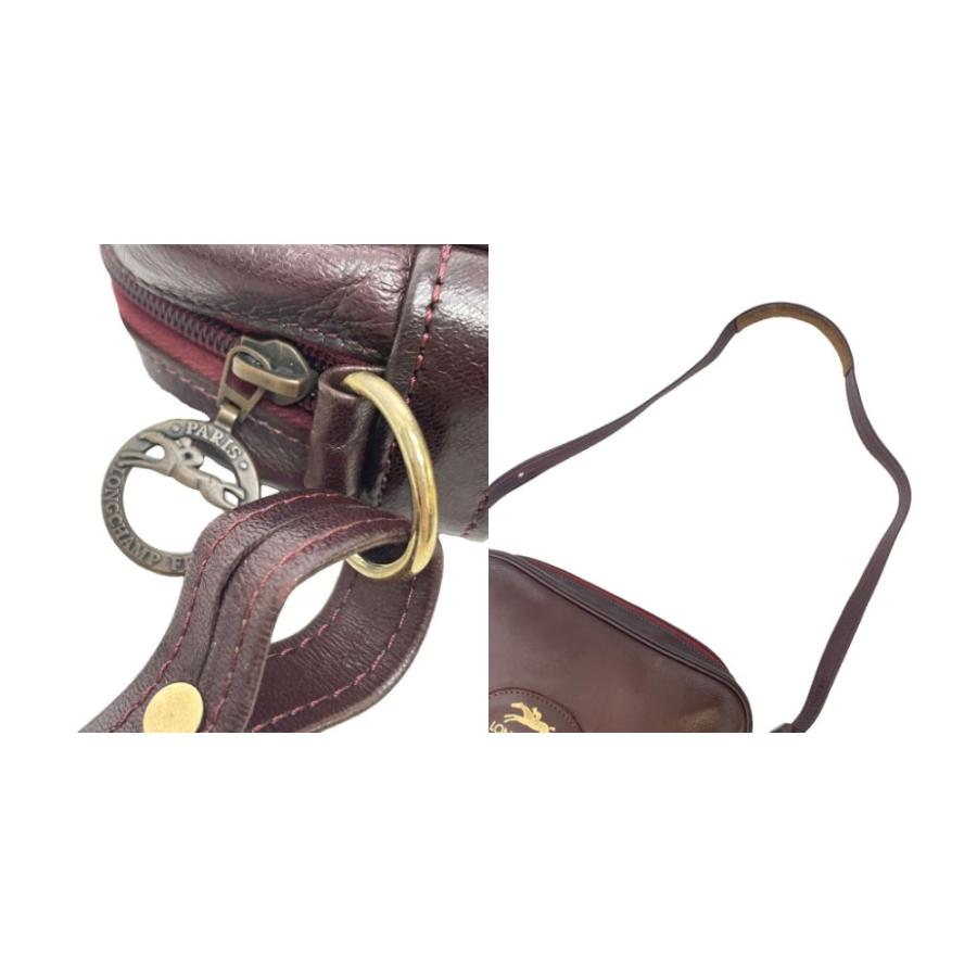 LONGCHAMP（ロンシャン） レザー ショルダーバッグ 斜めかけ ロゴ 赤茶 