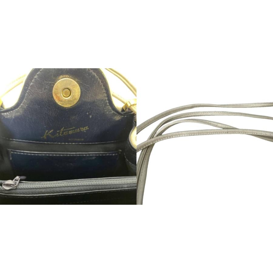 【新品未使用】キタムラ巾着型 ハンドバッグ　ネイビー Kitamura（キタムラ） ショルダーバッグ 巾着バッグ レザー ロゴ