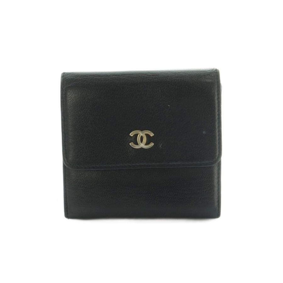 シャネル　CHANEL 三つ折り財布　ココマーク　ブラック　黒　レザー CHANEL（シャネル） 財布 三つ折り 小銭入れ レザー ココマーク 本革