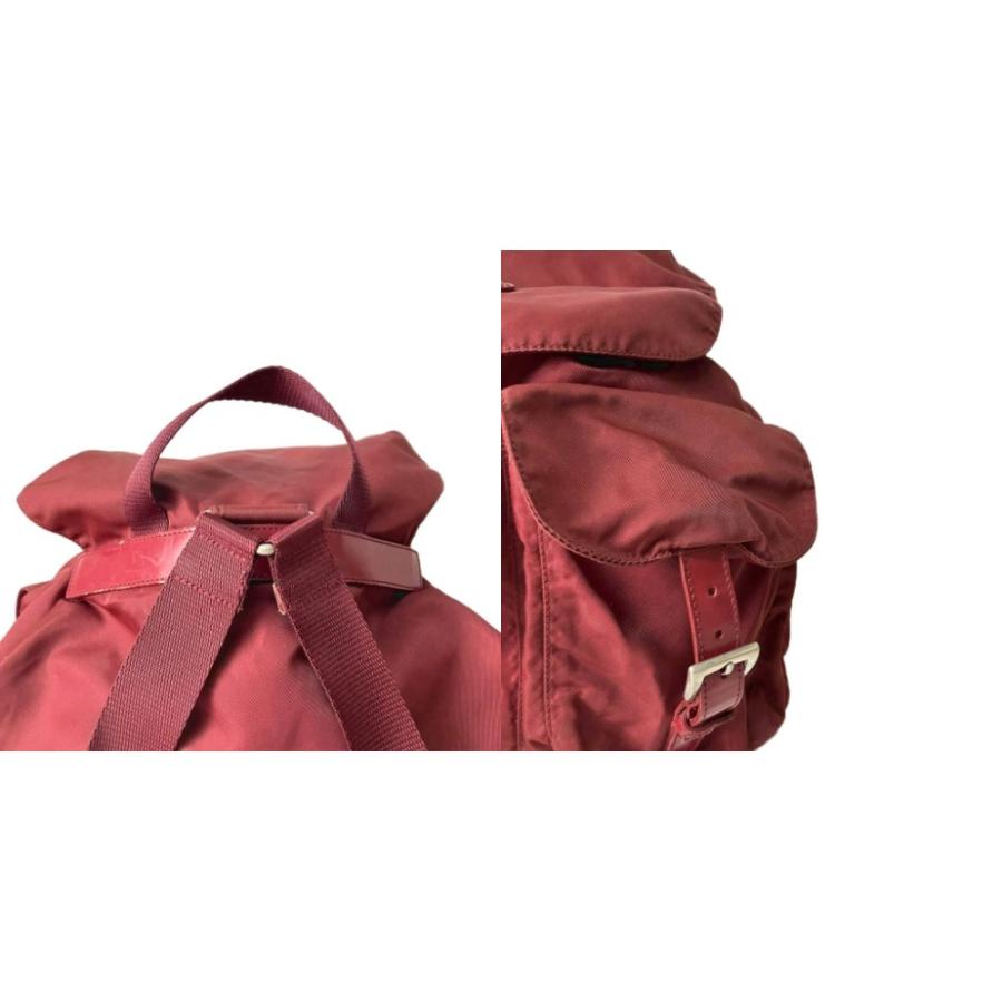【美品】PRADA プラダ リュック 三角プレート ナイロン レッド ロゴ レア PRADA（プラダ） リュックサック デイパック ナイロン 三角プレート
