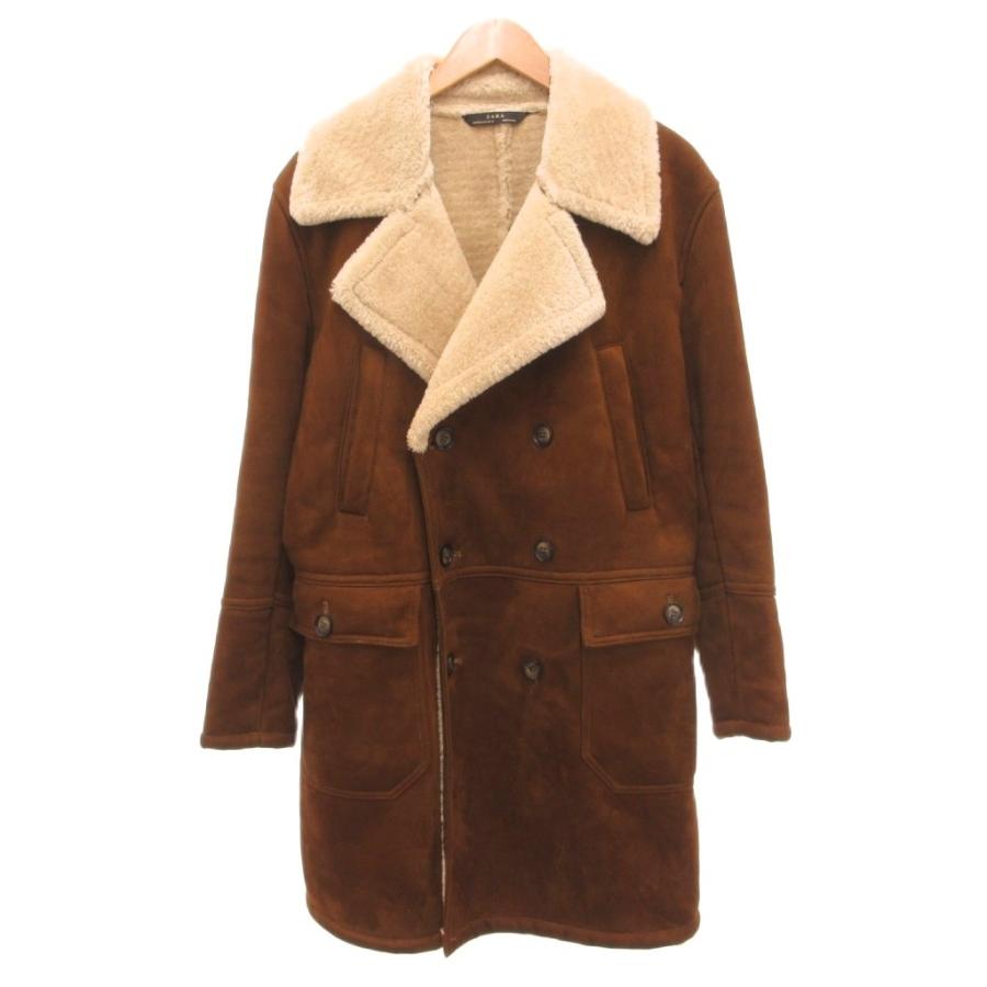 ZARA（ザラ） フェイクムートンコート ダブルブレスト ロング M 茶 