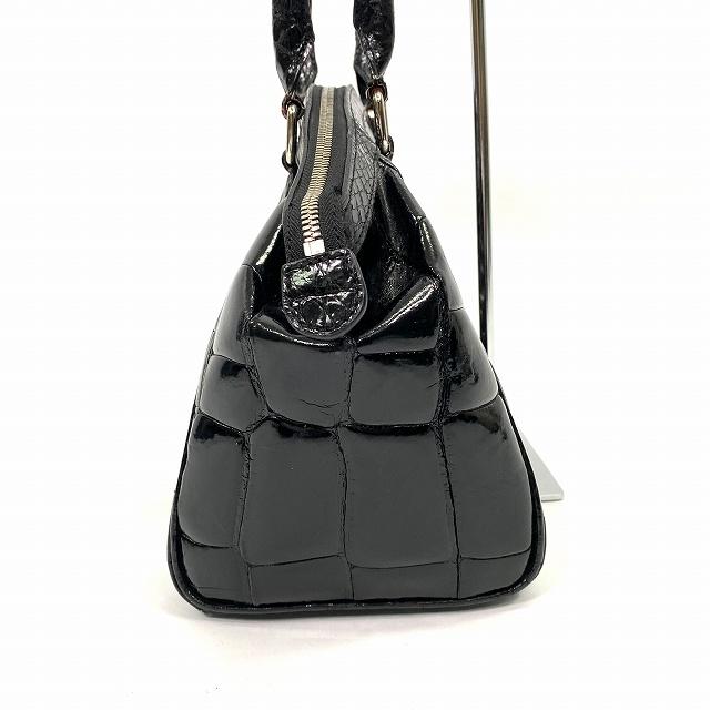 シャイニークロコダイル ハンドバッグ 鞄 肩掛け 大容量 ワニ革 レザー 黒 ブラック レディース｜vectorpremium｜04