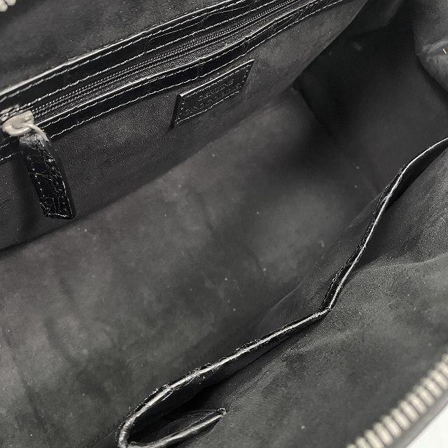 シャイニークロコダイル ハンドバッグ 鞄 肩掛け 大容量 ワニ革 レザー 黒 ブラック レディース｜vectorpremium｜08