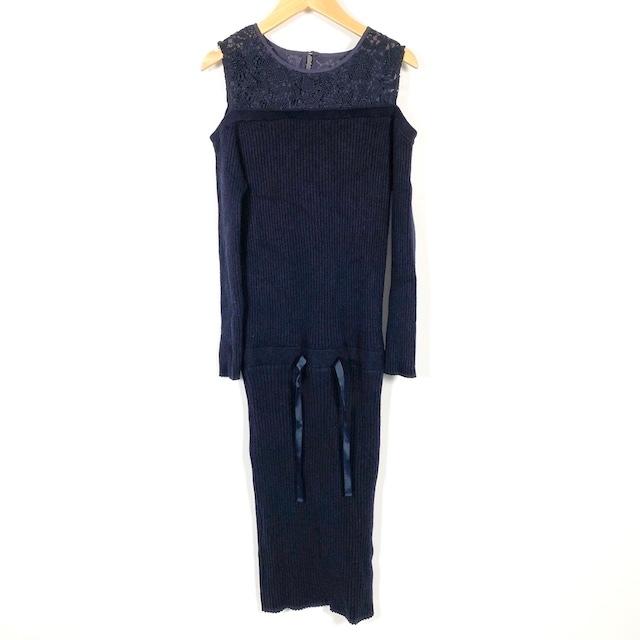 アプワイザー デコルテレースオフショルニットワンピース 