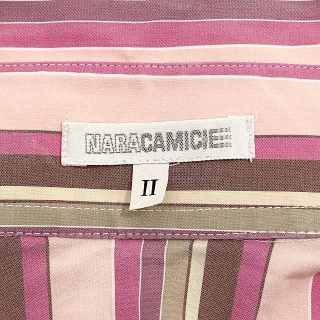 ナラカミーチェ NARA CAMICIE シャツ トップス 半袖 ストライプ ピンク