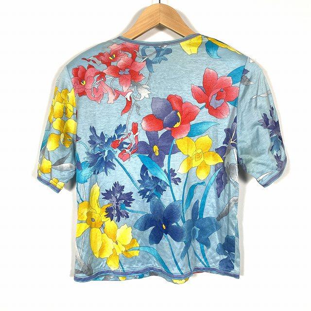 【中古】レオナール LEONARD セットアップ 花柄 ブラウス 半袖 スカート ひざ丈 青 ブルー レディース LEONARD レオナール セットアップ 花柄 ブラウス 半袖 スカート ひざ丈