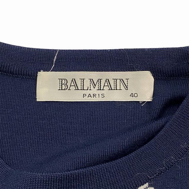 バルマン BALMAIN ニット セーター 花柄 ロゴ 紺 ネイビー 40 L相当 