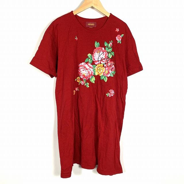 ケンゾー KENZO ワンピース トップス 半袖 花 赤 レッド M レディース 