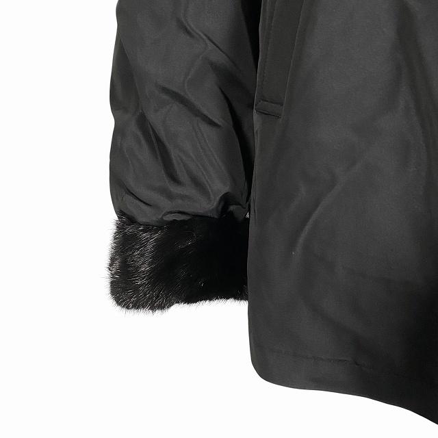 リバーシブル ミンク 毛皮 コート リアルファー チェック ブラック