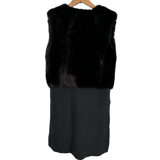 ICB（アイシービー） フェイクファー切替ロングジレ ベスト ウール100