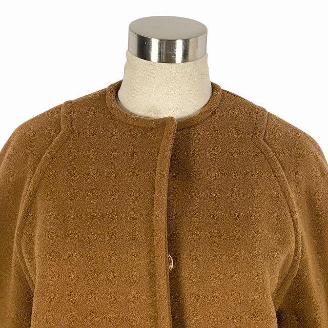 【中古】アクアスキュータム AQUASCUTUM ノーカラーコート ロングコート ベルト ウール100% キャメル フリーサイズ レディース アクアスキュータム AQUASCUTUM ノーカラーコート ロングコート ベルト