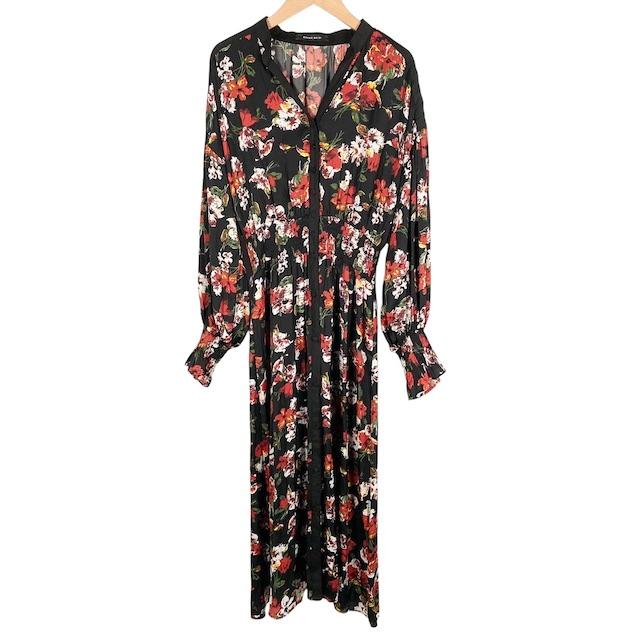 ROSEBUD /美品/花柄/ロングワンピース/ブラックカラー/チャイナボタン