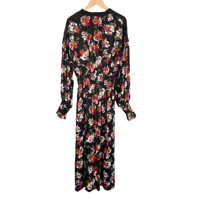 ローズバッド ROSE BUD 長袖ロングワンピース 花柄 ブラック 黒 レッド