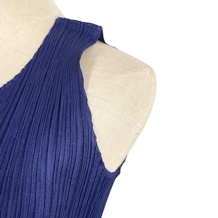 【中古】プリーツプリーズ PLEATS PLEASE プリーツバルーンワンピース ひざ丈 ノースリーブ 紺 ネイビー 3 L相当 日本製 レディース プリーツプリーズ PLEATS PLEASE プリーツバルーンワンピース ひざ丈