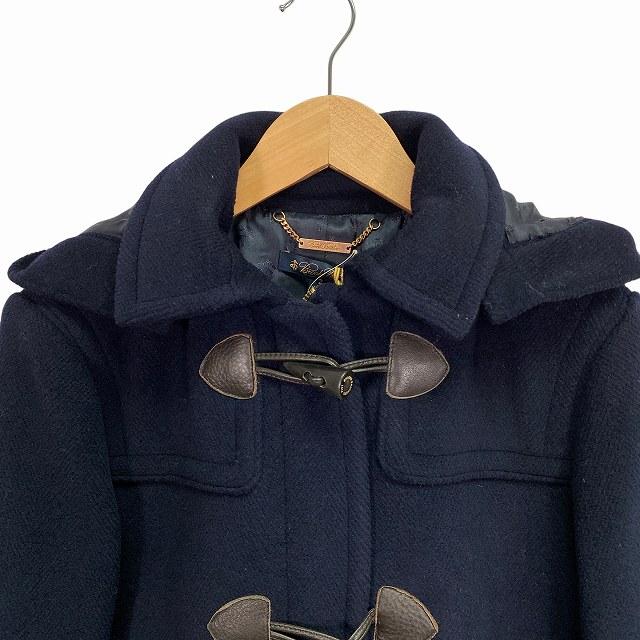 ブルックスブラザーズ BROOKS BROTHERS 2WAY ダッフルコート ウール100% 牛革 紺 ネイビー 2 M相当 レディース