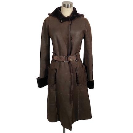 ポールカ PAULE KA ムートンコート ラムスキン ロング丈 フード ベルト  