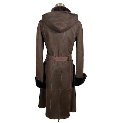 【中古】ポールカ PAULE KA ムートンコート ラムスキン ロング丈 フード ベルト付 ダークブラウン 38 M相当 イタリア製 レディース ポールカ PAULE KA ムートンコート ラムスキン ロング丈 フード ベルト