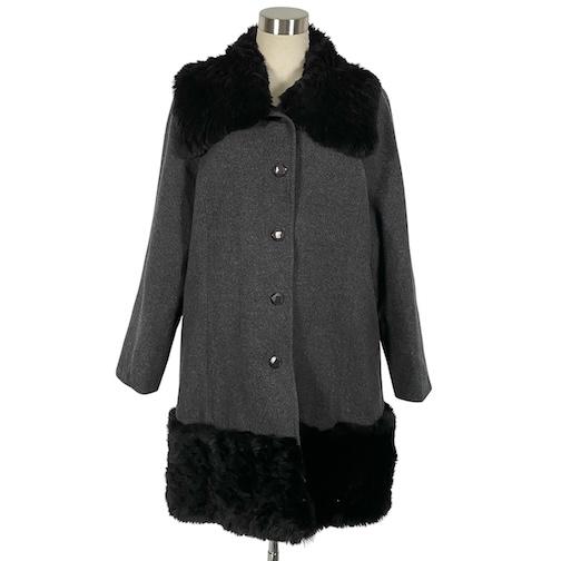 【中古】レリアン Leilian TRABALDO TOGNA 2WAY ロングコート ラビットファー 毛皮 シルク混 グレー 13+ XL相当 レディース レリアン Leilian TRABALDO TOGNA 2WAY ロングコート ラビットファー