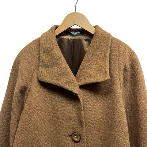LEONARD FASHION ロングコート キャメル 裏地総柄 LEONARD（レオナール） 裏地総柄 アンゴラ シルク混 レオパード柄