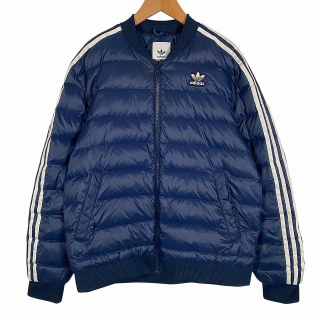 adidas（アディダス） ダウンジャケット 長袖 ロゴ ライン 紺 ネイビー 