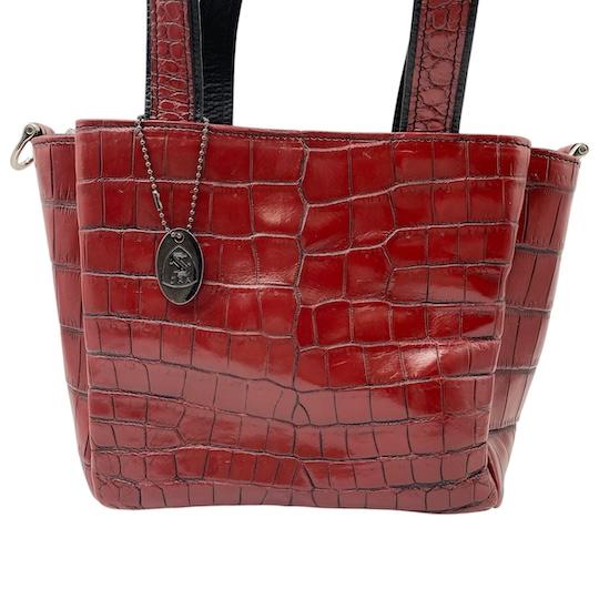 美品】クロコダイル JRA認定 ハンドバッグ トートバッグ 目地染め 赤×黒