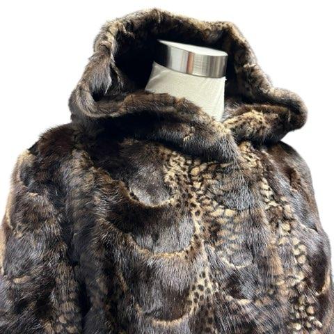 ミンク 総柄 MINK 毛皮 フード付コート リアルファー ドロー