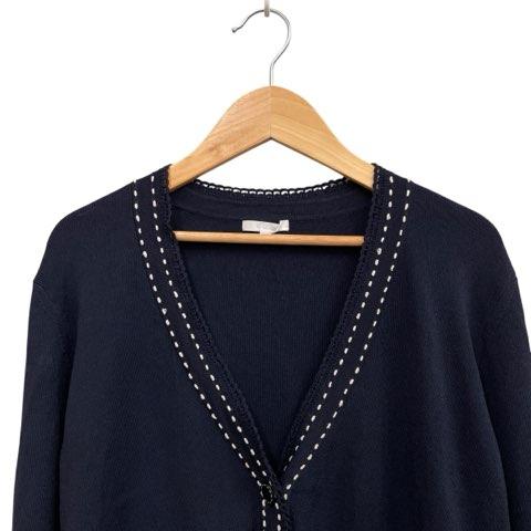 TO BE CHIC カーディガン ネイビー 46 クリーニング済み トゥービーシック TO BE CHIC ニットカーディガン ステッチ スナップ留