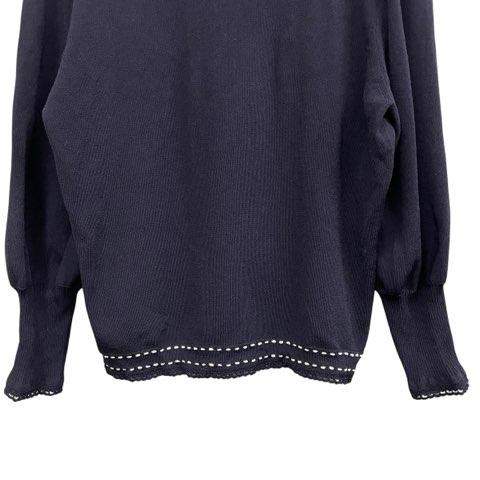 TO BE CHIC カーディガン ネイビー 46 クリーニング済み トゥービーシック TO BE CHIC ニットカーディガン ステッチ スナップ留