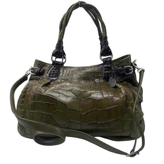 【中古】モコロ MOCORO 2WAY アリゲーター ハンドバッグ ショルダーバッグ センター取り ワニ 大容量 レザー グリーン レディース モコロ MOCORO 2WAY アリゲーター ハンドバッグ ショルダーバッグ