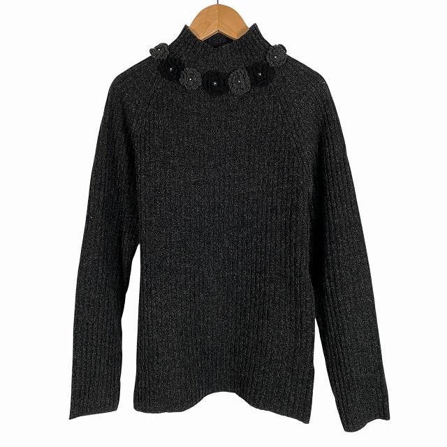 美品☆ INGEBORG インゲボルグ フラワー柄 ウールニット アンサンブル インゲボルグ INGEBORG ニット モックネック ウール100% 花装飾