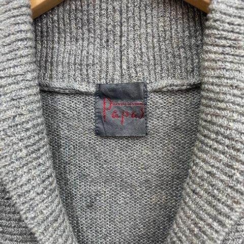 パパス Papas 長袖ショールカラーセーター 麻100% グレー系 サイズ48 M