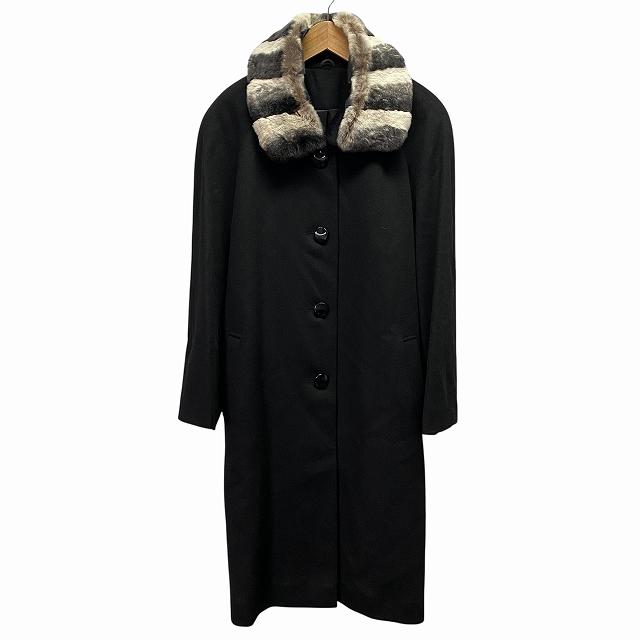 2way カシミヤ100% ロングコート ラビットファー 毛皮 ブラック F 