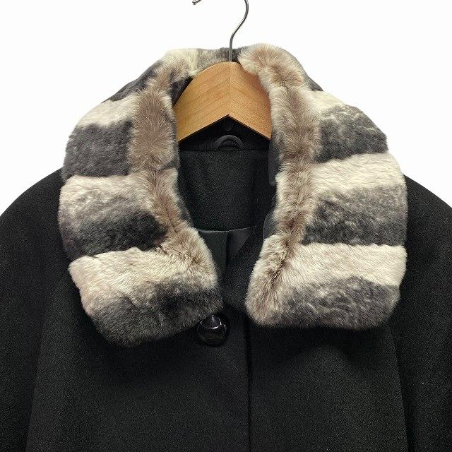 2way カシミヤ100% ロングコート ラビットファー 毛皮 ブラック F 
