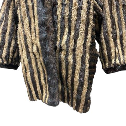 ミンク MINK 毛皮 縞模様 ロングコート リアルファー ブラウン 13号 XL