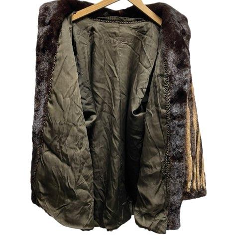 ミンク MINK 毛皮 縞模様 ロングコート リアルファー ブラウン 13号 XL