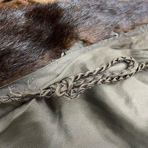 ミンク MINK 毛皮 縞模様 ロングコート リアルファー ブラウン 13号 XL